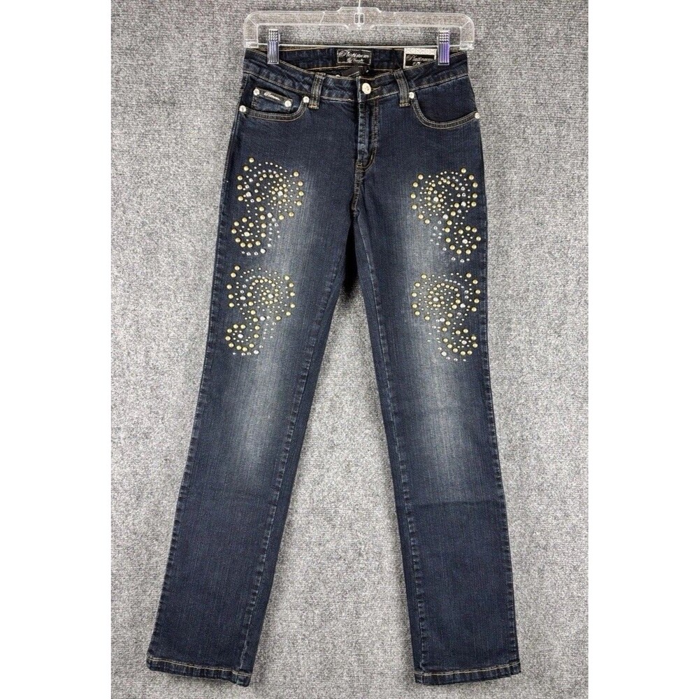 Platinum Plush Jeans Womens 3 NWT Y2K Studded Rhinestone Dark Wash Skinny 5821
